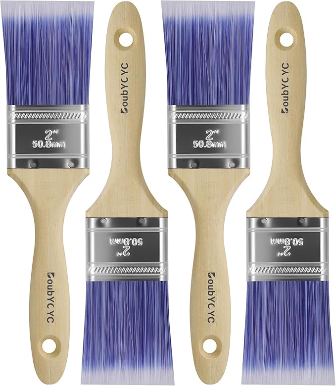 Paint Brushes - 4 Pack, 2" Flat Brushes, Paint Brush Set, Wood Paint Brushes for Walls, Stain & All Oil Paints - Home Improvement - Interior & Exterior Use