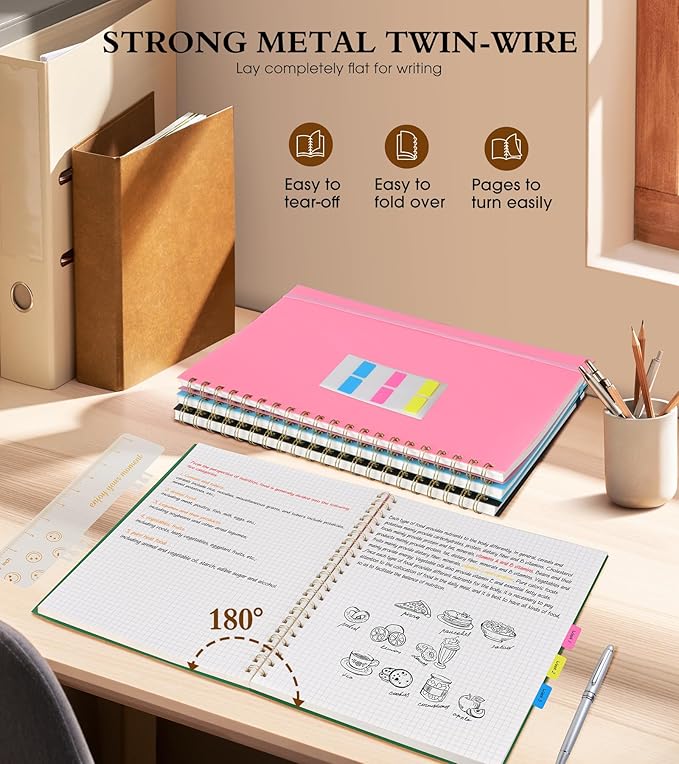Graph Paper Notebook, Spiral Notebook Journal 8.5” x 11”, A4 Large Grid Notebooks for Women Men, 100 GSM Graph Paper, Plastic Hardcover Spiral Graphing Journals for Work School Engineerin, Green