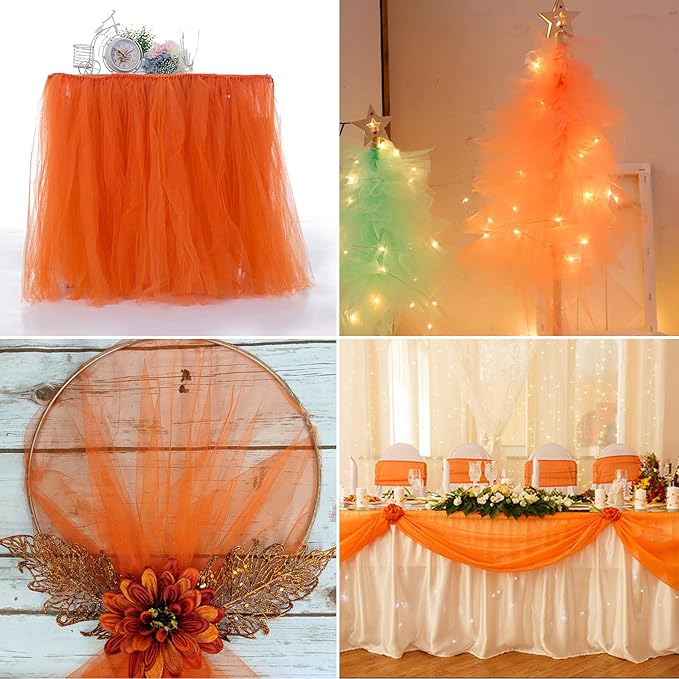 Orange Tulle Fabric Rolls 6 Inch by 100 Yards (300 feet) Fabric Spool Tulle Ribbon for DIY Orange Halloween Tutu Bow Baby Shower Birthday Party Wedding Decorations Christmas Craft Supplies