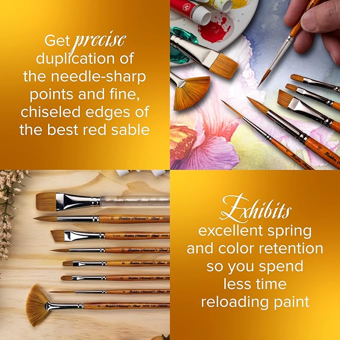 Silver Brush Limited GN-2093S Golden Natural Round Art Brush Set, Watercolor, Oil, and Acrylic Paintbrushes, 3-Piece Set
