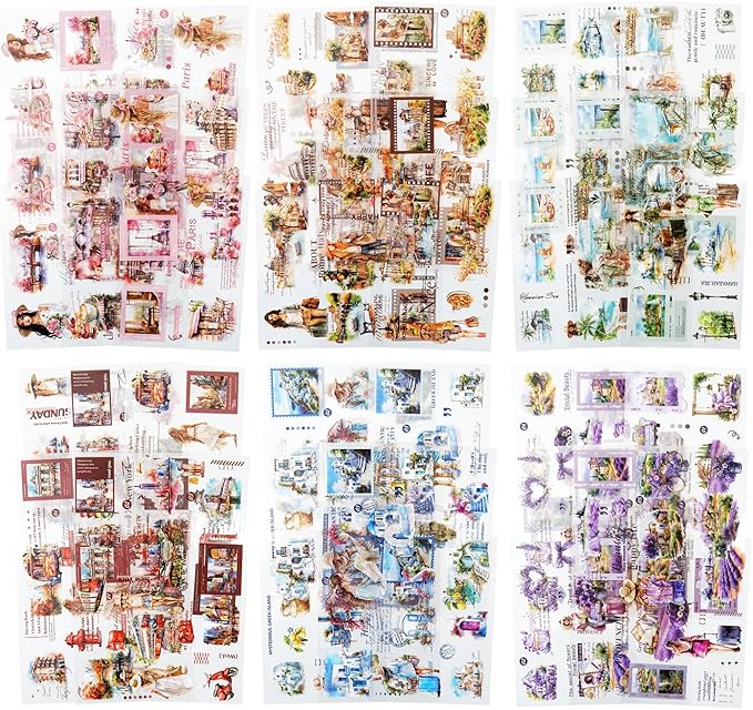 Travel-Themed Vintage Ephemera Sticker Book Set, 60 Pre-Cut PET & Washi Pages for Scrapbooking, Journaling, DIY Projects, and Art Supplies