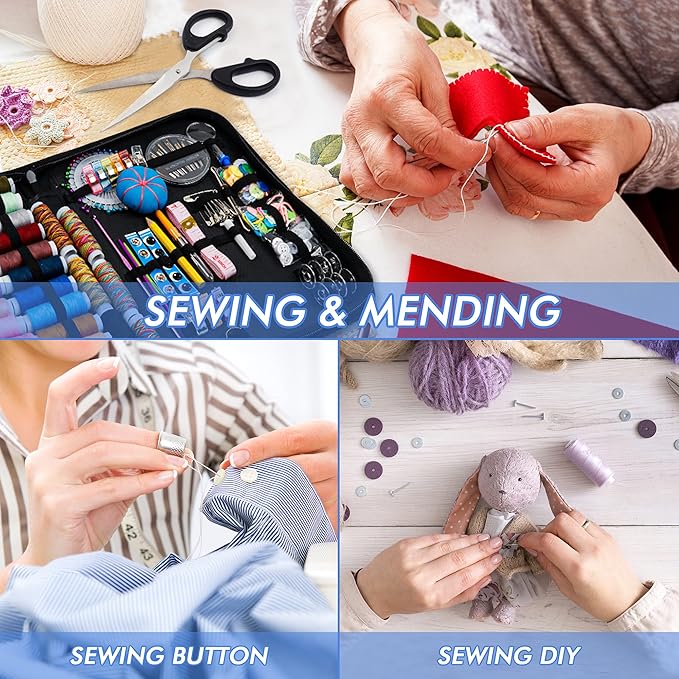 Large Sewing KIT, 226 PCS Premium Sewing Supplies with 43 XL Thread Spools, Leather Case, Scissors, Thread, Needles and Accessories, Sewing Set for Adults, Emergency, and Home by Inscraft