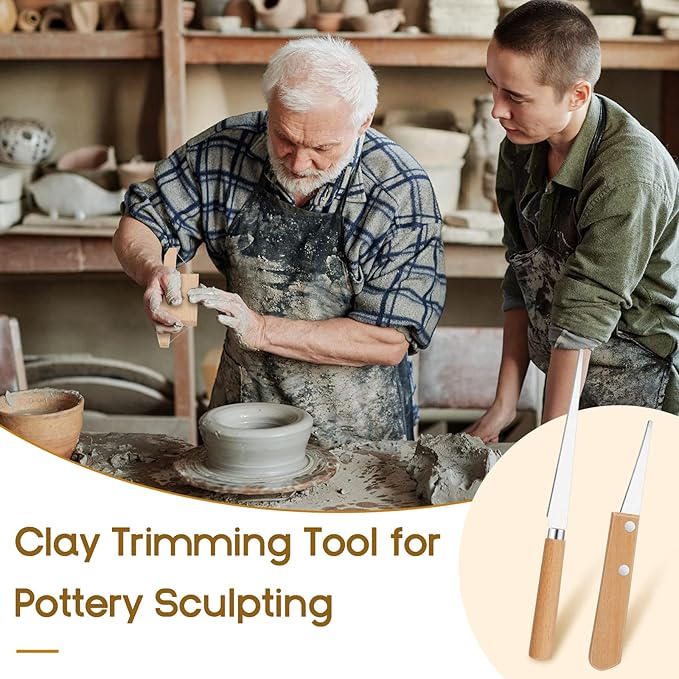 Amylove 3 Pieces Pottery Tools Cutting Clay Trimming Tool Includes Wood and Wire Bevel Cutter Fettling Knife for Pottery and Ceramics and Sculpting