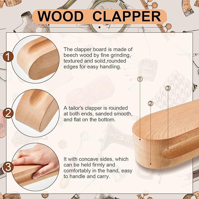 2 Pcs Beech Wood Tailors Clapper Wooden Clapper Sewing Tool Steam Iron Tailor Wooden Clapper for Sewing Quilting Ironing (7 Inch and 12 Inch)