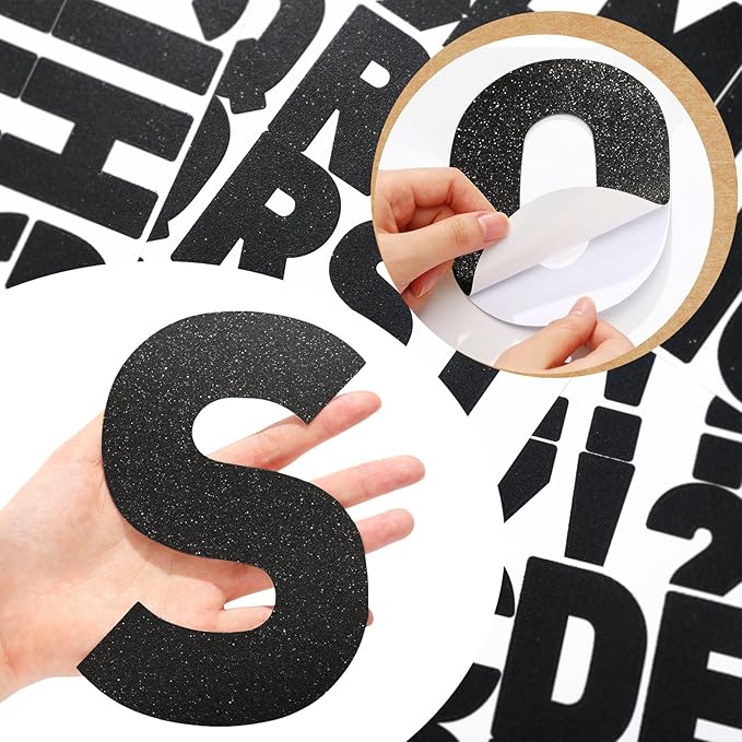 Harloon 232 Pcs 24 Sheets Large Glitter Letter Stickers Big Font Alphabet Letter Self Adhesive Letters Kit Mailbox Stickers for Mailbox Bulletin Boards Classroom Home(Black,6 Inch)