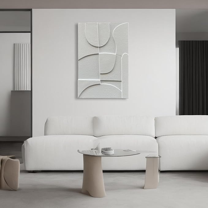 Limiyer Art White Abstract Texture Art Oil Painting 36x24 Inch Modern Minimalist Wall Decoration