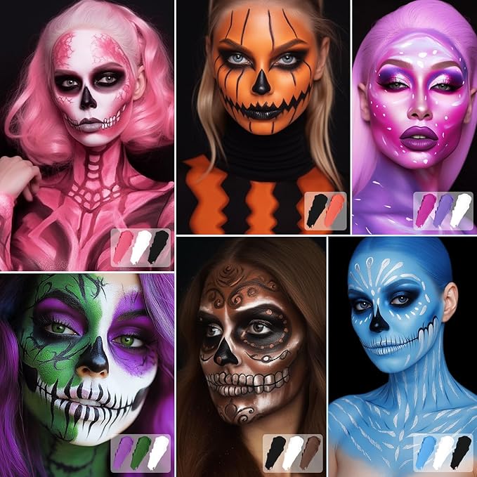 BOBISUKA 18 Color Washable Face & Body Paint Palette with Brushes, Extra Black & White Pans, Highly Pigmented Cream Formula Face Painting Kit for Halloween, Carnival, Cosplay, Festivals & SFX Makeup