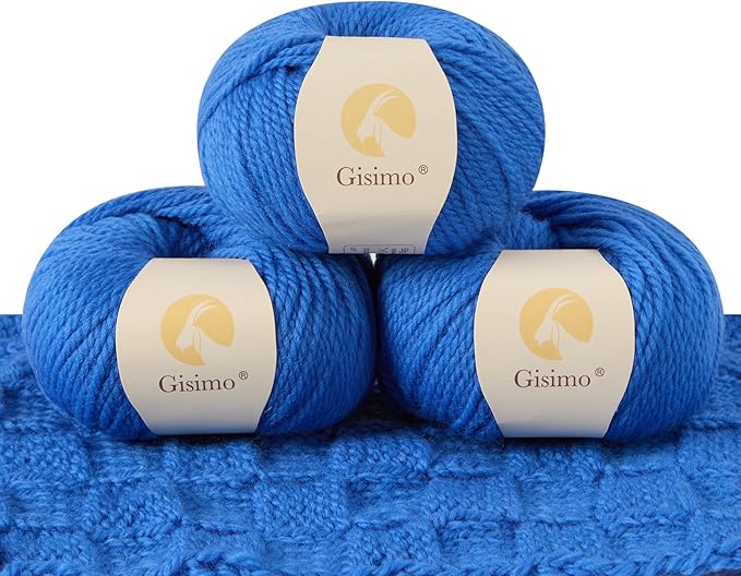 100% Merino Wool Yarn 3-Ply Luxurious and Soft Yarn for Hand Knitting & Crocheting (Blue,3Balls)
