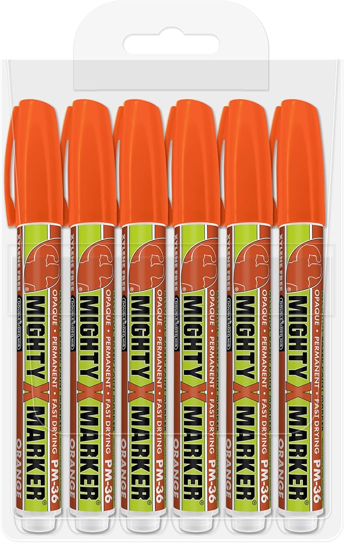 PM-36 Paint Marker, 2.3mm Bullet Tip, Permanent & Waterproof, DIY Crafts, Drawing, Glass, Ceramic, Stone, 6 Bonus Reversible Tips, Made in USA, Orange 6 Pack