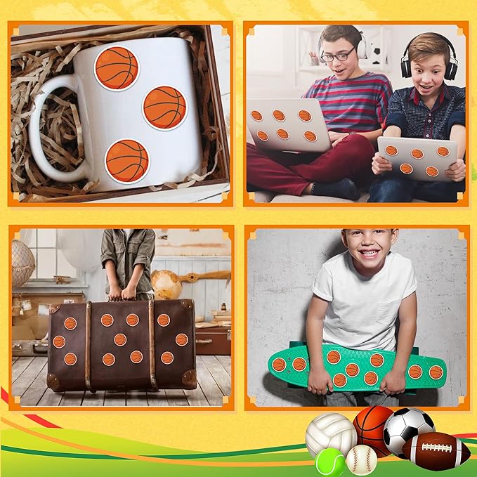 600 PCS Basketball Stickers for Kids, Basketball Ball Stickers Sport Balls Theme Decals Sticker for Crafts Scrapbooks Envelope Gift Classroom Teacher Birthday Party Decor, 1.5 Inch