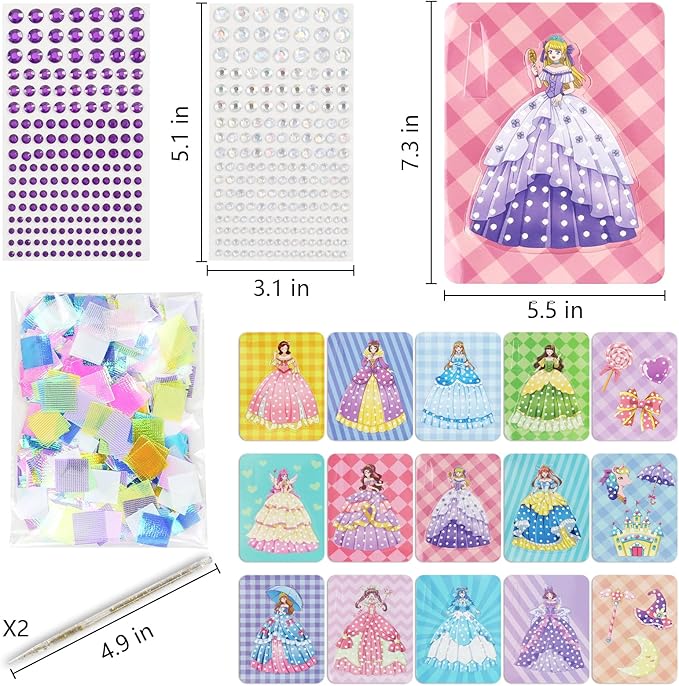 STAOVA 12 Pcs Poke in Art Kits for Girls, DIY Pretty Princess Game with Magical Princesses & 9 Pcs Accessories, Crafts for Kids Ages 4-8, 8-12 (Purple)