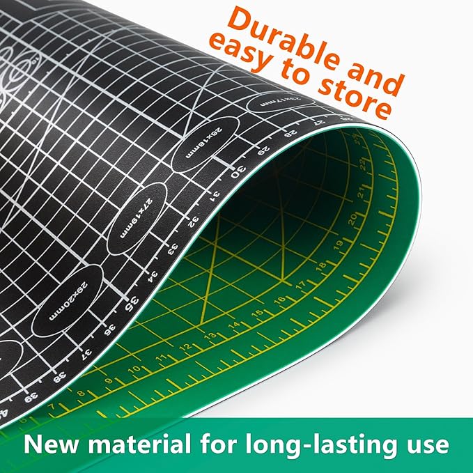 Worklion Self Healing Craft Mat: 18"x12" Rotary Cutting Mat for Sewing,Quilting,Leather,Craft,Fabric,Model,Art,Clay,5-layer 2-sided Cutting Mat, green and black