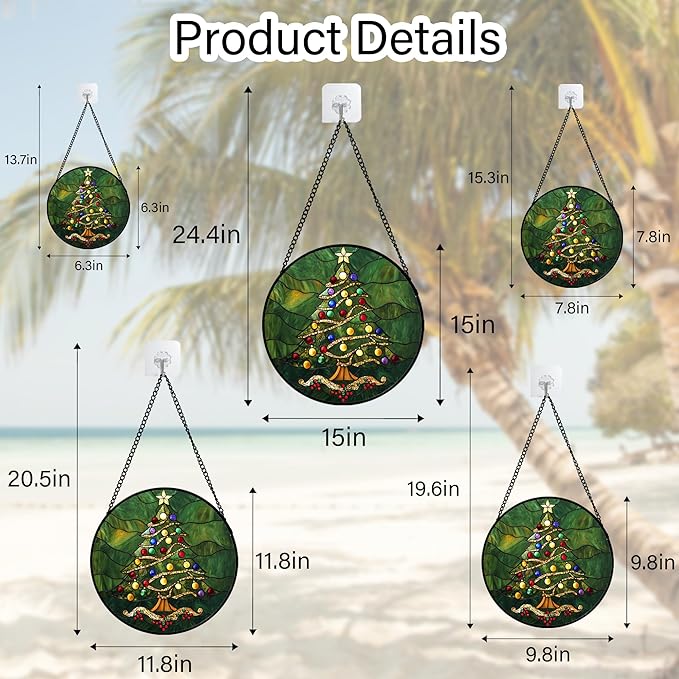Stained Glass Window Hanging - Green Christmas Tree with Colorful Lights Suncatcher for Doors Home Christmas Decoration Sun Catcher Thanksgiving New Year Birthday Gifts for Women Men Mom Nana 7.8 in
