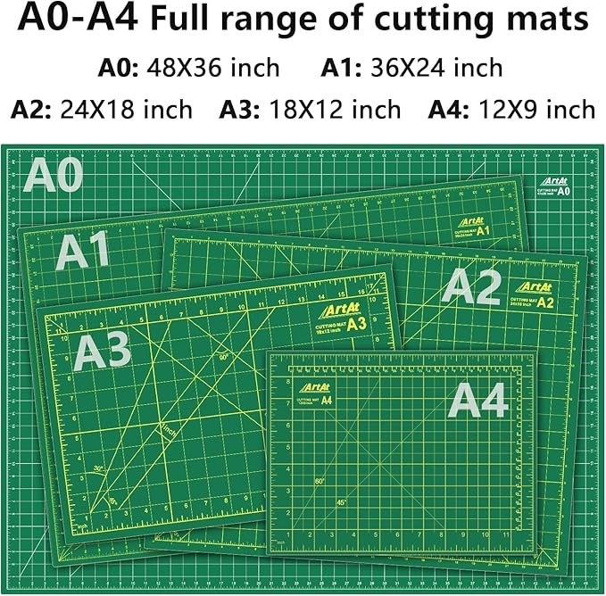 ArtAt Self Healing Cutting Mat: 12″x 18″ Green Double Sided Non-Slip 5 Layers PVC Durable Craft Sewing A3 Mat for Rotary Cutter, Use for Quilting and Scrapbooking and Craft & Art Projects…