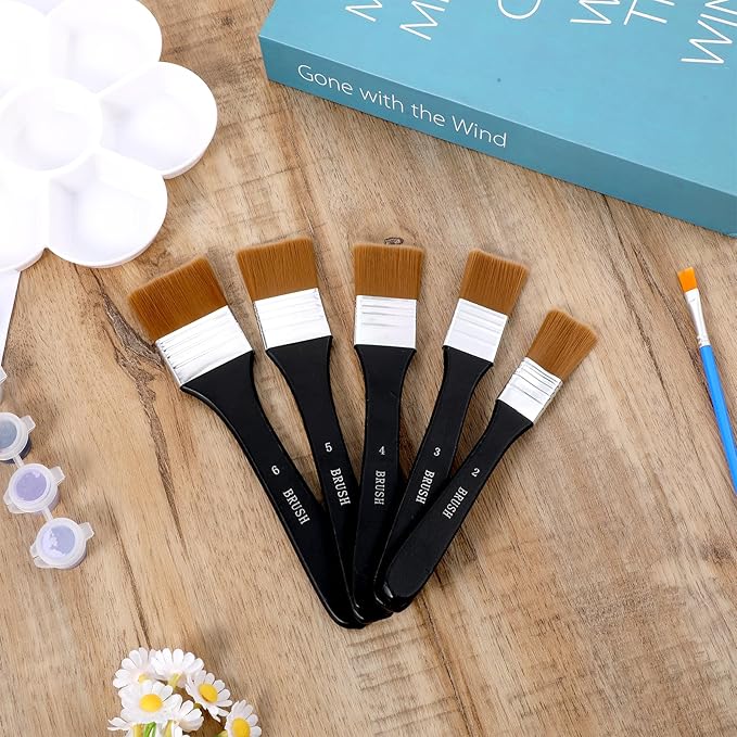 Giantree 5Pcs Flat Paint Brushes for Acrylic Painting, Oil Art Paint Brushes Set, Craft Paint Brushes for Applying Gesso, Acrylic Paint, Oil Paint, Watercolor