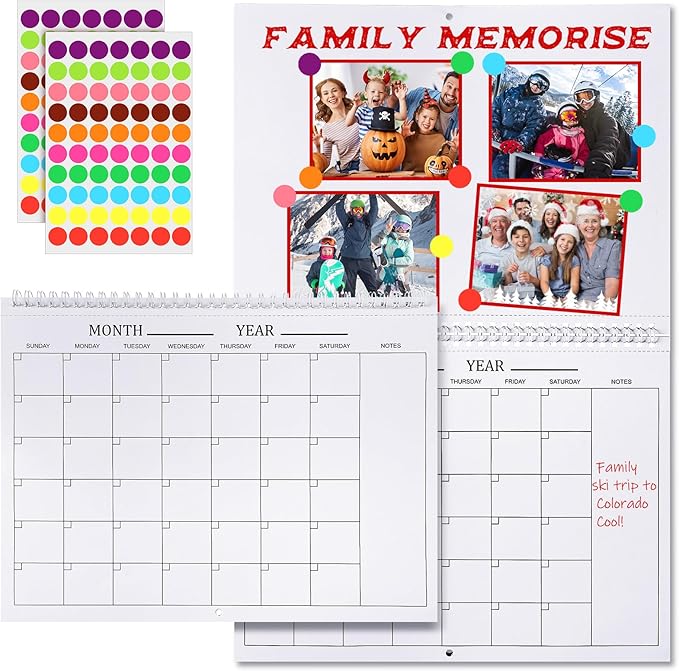 Harloon Blank Scrapbook Wall Calendar Sheets 2026 Undated Monthly Weekly Scrapbook Planner 16 Sheet DIY Blank Custom Calendar with 140 Sticker 12 x 9" Closed 18" Open Size for Office Home(White)