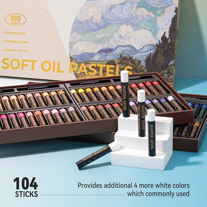 LIGHTWISH Professional Oil Pastels, 100 Vibrant Colors Plus 4 White, Set of 104, Creamy and Pigmented Artist Soft Oil Pastels for Blending, Layering & Shading