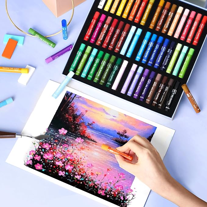 Arrtx Artist Oil Pastels 48 Colors Set, Soft Oil Pastel Vibrant and Creamy, Professional Oil Pastel Crayons Set Art Supplies for Artist and Beginners