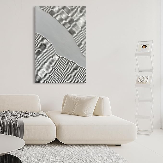 NANKAI Art Hand-Painted Modern Minimalist Abstract Art White Texture Oil Painting Large Home Wall Art Deco Oil Painting 45x30 inches
