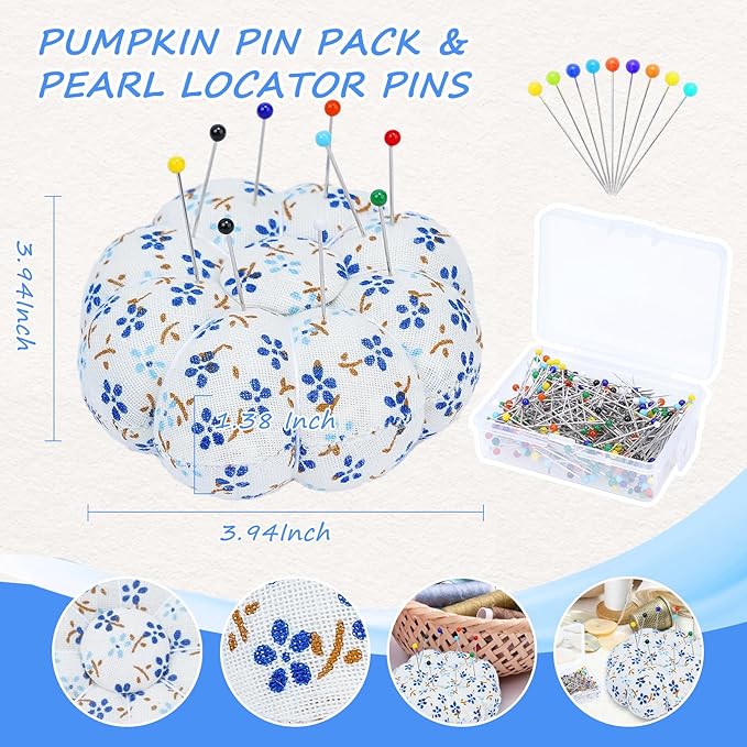 eZAKKA 341 PCS Sewing Pin Cushion Kit, Pumpkin Pin Cushion for Sewing Clips Sewing Pins, Needle Threaders, Small Scissors, Seam Ripper Soft Tape Measure for Decoration
