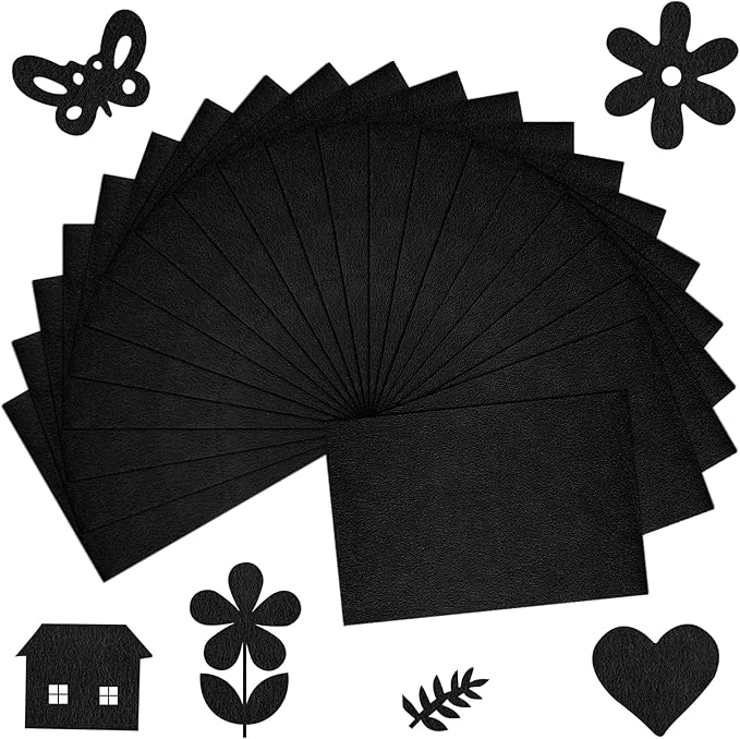 20 Pcs Black Felt Fabric Sheet 8" x 12" Assorted Color Felt Fabric Sheets for Crafts DIY Handcraft Sewing Squares Patchwork Nonwoven