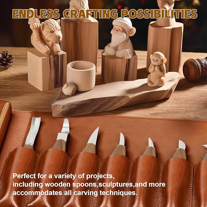 IMYMEE Deluxe Wood Carving Kit，Wood Carving Tools Set with Large Storage Case，Wood Carving Knife Set-Whittling Kit with 8 Pcs Whittling Knives& 5 Detail Knives for Beginners and Hobbyists