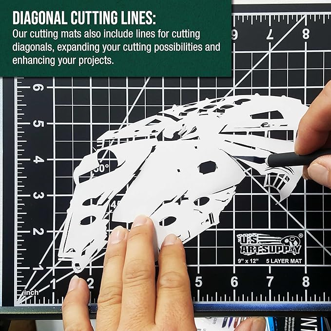 U.S. Art Supply 9" x 12" Self-Healing Cutting Mat 5-Ply - Double-Sided Green/Black Craft Mat, Non-Slip Cutting Mats for Crafts, Sewing, Quilting, Scrapbooking