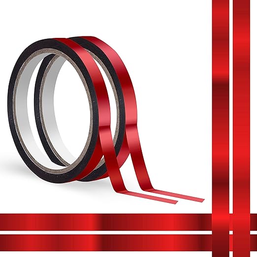 110 Yard Red Sparkle Graphic Tape, 2 Rolls Metallic Washi Tape Water/Tear Resistant Metallic Mirror Wrapping Removable with No Residue for Gift Box Home School Office Decoration, 3/8 Inch x 55 Yards
