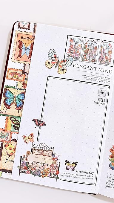 WT Stamped Wings Washi Tape Sticker Set – 3 Rolls Decorative Butterfly & Wing Washi Sticker Tape, Vintage Adhesive Tape for Journaling, Scrapbooking, Planner, DIY Crafts & Wrapping (40mm, 50mm, 60mm)