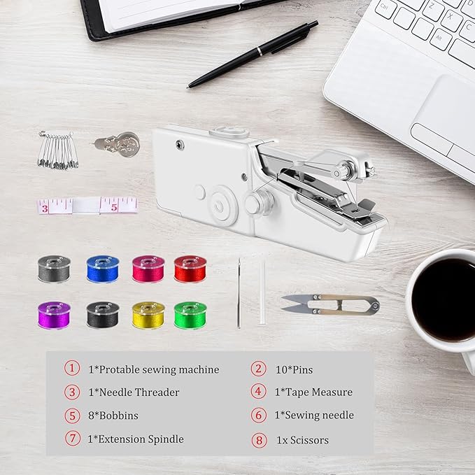 Handheld Sewing Machine,Sewing Machines for Beginners,Portable Electric Mini and Samll Hand Held Kit for Adults Included Mannual and Accessories,Sewing Hem Quick Stitching (White-1)
