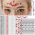 Teenitor 4 Sheets Face Gems Stick on, Face Jewels Red and Balck Face Rhinestones Gems, Festival Jewels Self-Adhesive Face Gems for Women, Rave Accessories for Face Eyes Body Halloween Makeup