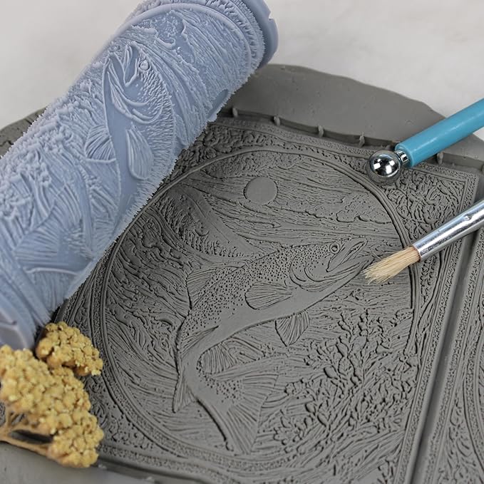 Rainbow Trout Clay Texture Roller (4") - Freshwater Set #01 - Embossing Pattern Roller for Polymer & Ceramic Clay, Pottery & Crafts