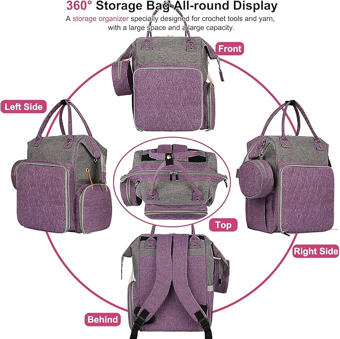 Coopay Knitting & Crochet Bag - Large Yarn Storage Backpack, Portable Organizer for Knitting Needles, Crochet Hooks & Supplies