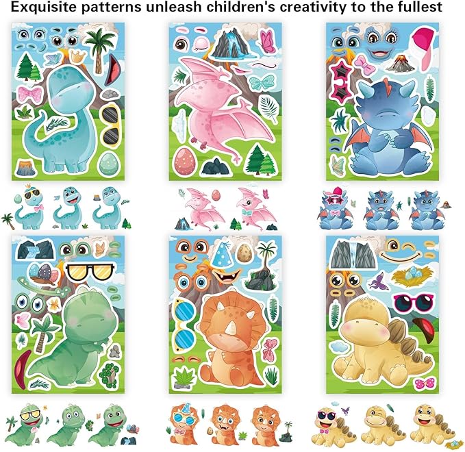 DUJAA 24 Multicolor Cartoon Cute Dino Dinosaur Stickers for Kids & Toddlers, Waterproof Vinyl Stickers for Wardrobe, Luggage, Backpack & Indoor Use