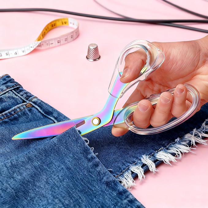 fabric scissor scissors all purpose, 9 Inch Titanium Coated Blades and Ergonomic, Clear Sscissors for Office Desk, Modern Design for Craft, Sewing, fabric,Office/Multicolored