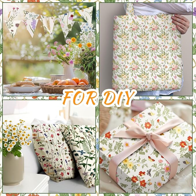 Hahafelt 10 Pcs 18 x 22 Inch Wildflower Floral Quilting Fabric Bundles Wildflower Floral Fabric Squares Spring Flower Precut Quilting Strips for Spring Summer Craft Sewing DIY