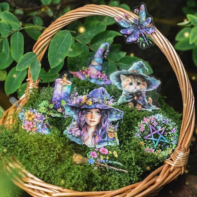 180 PCS Mystical Forest Witch Scrapbook Stickers - Waterproof Clear Witch Stickers for Junk Journals, Scrapbooks, Planners