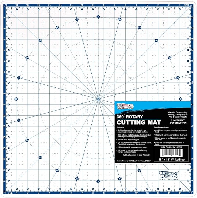 U.S. Art Supply 18" x 18" Self-Healing Cutting Mat 7-Ply - Rotary White/Blue Craft Mat, Non-Slip Cutting Mats for Crafts, Sewing, Quilting, Scrapbooking