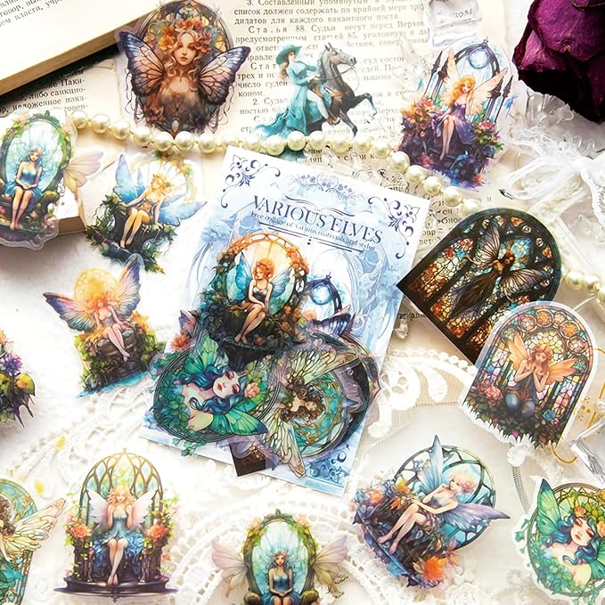 Yoksas Fantasy Butterfly Fairy Scrapbook Stickers - 180Pcs Waterproof Clear Cryptid Fairy Tale Stickers for Journaling, Laptops, Resin Art, Fairycore Aesthetic Art Supplies