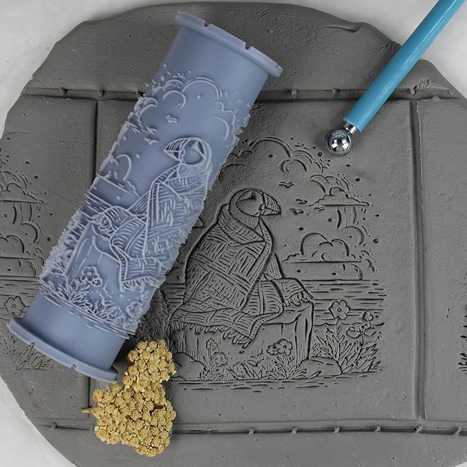 Puffin Clay Texture Roller (4") - Storybook Set #01 - Embossing Pattern Roller for Polymer & Ceramic Clay, Pottery & Crafts