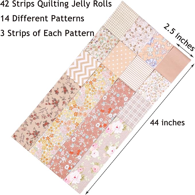 Jelly Rolls for Quilting Clearance 42 Strip 2.5" x 44" - Cotton Jelly Roll Fabric Strips for Quilting, Sewing, Blanket, Rug, Home Decor, and Purse Making, Vintage Light Brown
