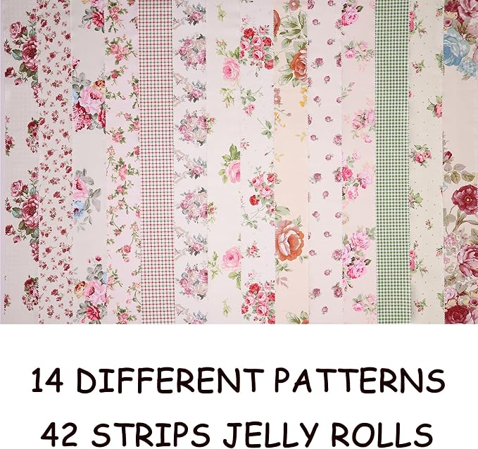 Jelly Rolls for Quilting Clearance 42 Strip 2.5" x 44" - Cotton Jelly Roll Fabric Strips for Quilting, Sewing, Blanket, Rug, Home Decor, and Purse Making, Vintage Floral