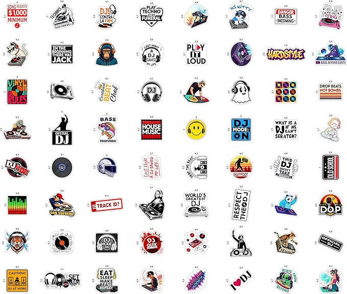 100Pcs DJ Stickers and Decals for Laptop, Water Bottle - DJ Gifts & Party Supplies - Rave, Music Stickers - Gift for Women & Men