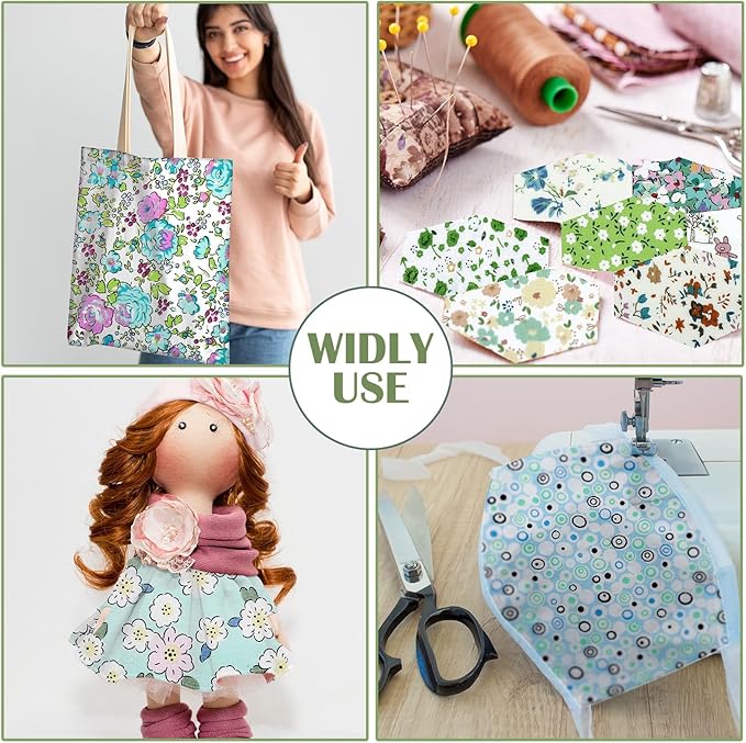 Kinlop 600 Pcs 5 x 5 Inch Floral Charm Packs for Quilting Green Flower Cotton Fabric Square Bulk Precut Fabric Squares Strips Printed Green Floral Patchwork for DIY Craft Sewing Accessory