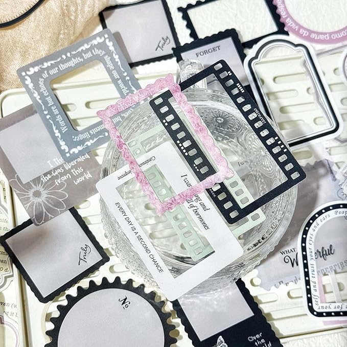120PCS Retro Border Stickers Pack of 4 Styles, 30 Sheets Each with Texture, Die-Cut Waterproof PET Decals for Scrapbooking Journaling Planners