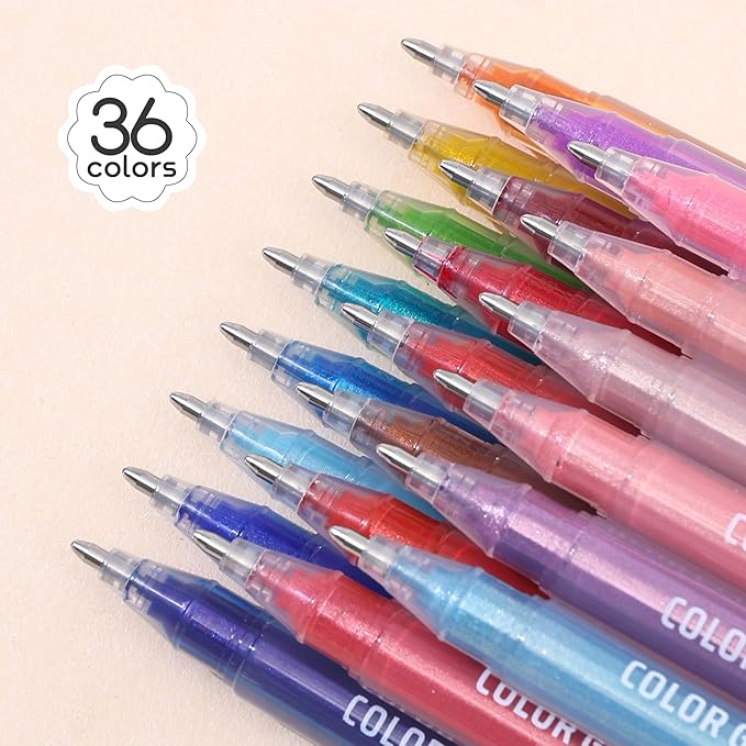 Glitter Gel Pens for Adult Coloring, 36 Colors Special Shining Multi Glitter Gel Pens Colored Set for Drawing, Doodling, Journaling & Creative Art Supplies