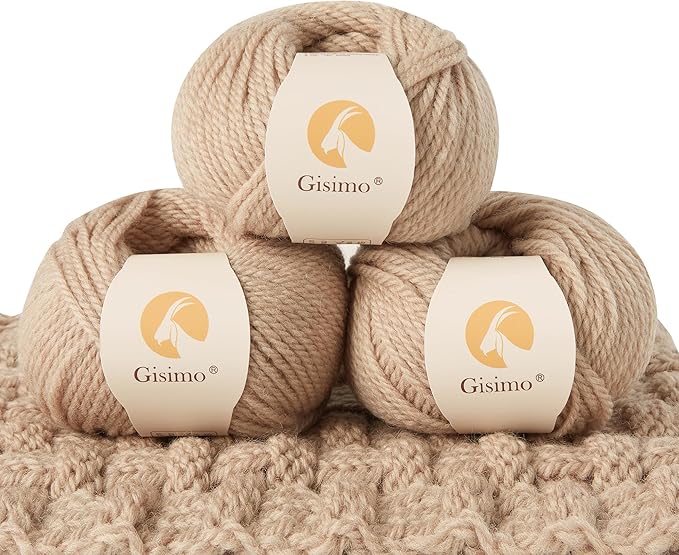 100% Merino Wool Yarn, 3-Ply Luxurious and Soft Yarn for Hand Knitting & Crocheting(Khaki, 3Balls)