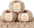 100% Merino Wool Yarn, 3-Ply Luxurious and Soft Yarn for Hand Knitting & Crocheting(Khaki, 3Balls)