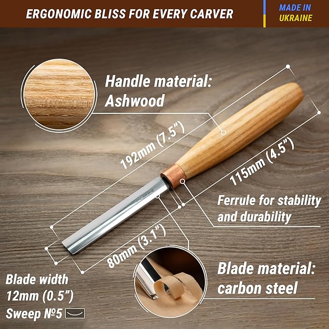 BeaverCraft Wood Carving Gouge K5/12 Woodworking Hand Chisel Compact Wood Carving Knife for Beginners and Profi