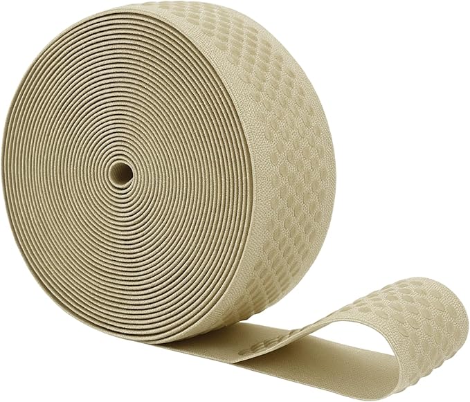 Mandala Crafts 1.5 Inch Elastic Silicone Gripper Tape for Clothing - 10 Yds Dotted Non Slip Elastic Band for Sewing - Beige Silicone Flat Fabric Stretchy Ribbon Straps